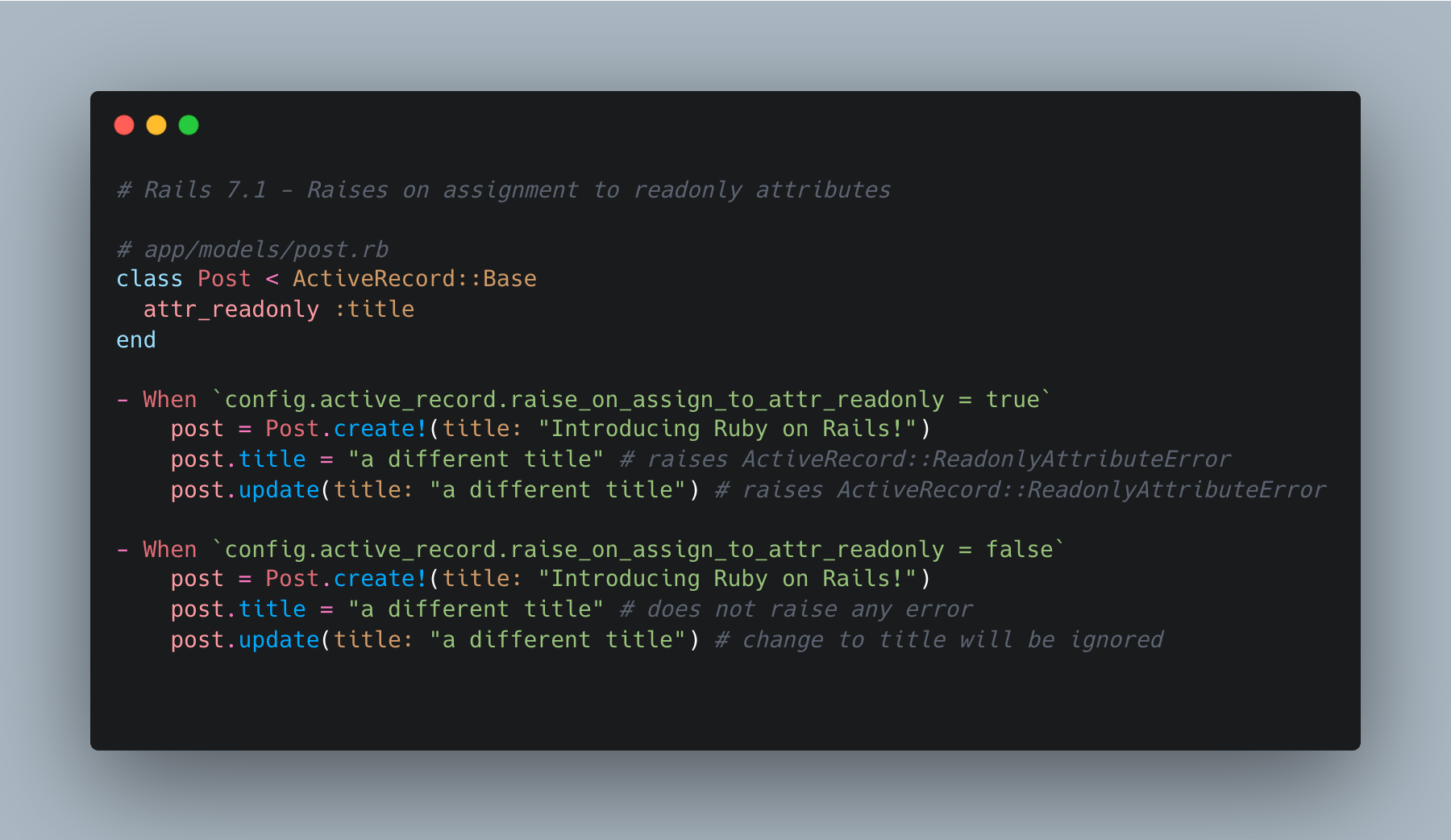 Rails 7.1 - Raises on assignment to readonly attributes