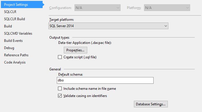 Visual studio database project